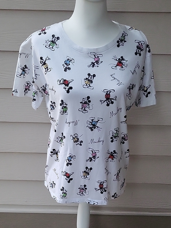 Disney Tops - Disney White Short Sleeve Tee Multicolor Mickey Mouse Print Size Small